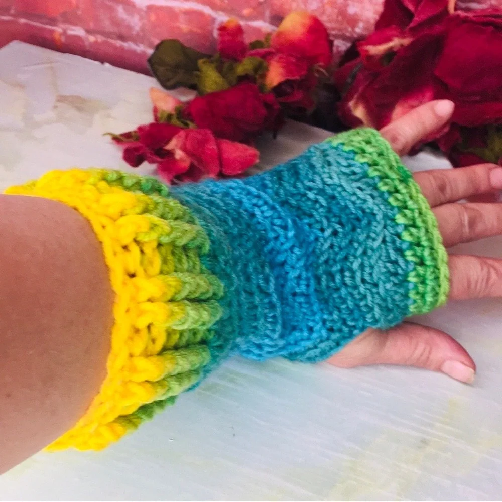 Colorful Ombre Long Fingerless Knit Gloves
